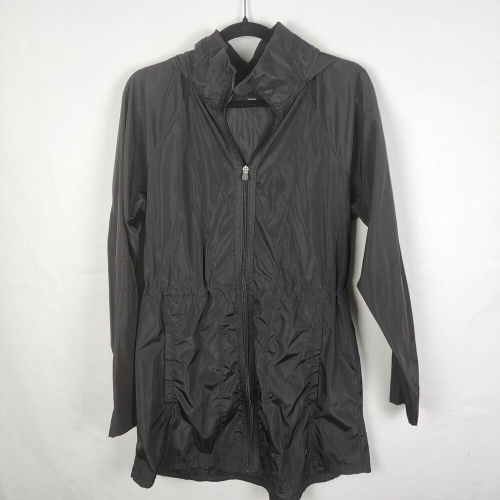 Nordstrom Apana Anorak Rain Jacket Stowaway Hood Women Wind Breaker Black Long